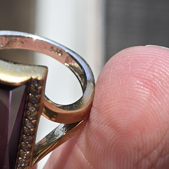 Amethyst Baguette 8k & Topaz Sterling & Gold ring Sz8 - Picture 10 of 11